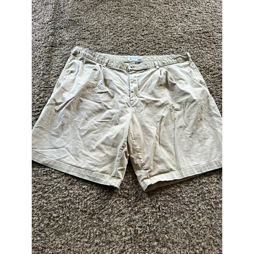 Saddlebred Men's Big & Tall Beige Solid Chino Shorts Pleated Twill Pockets